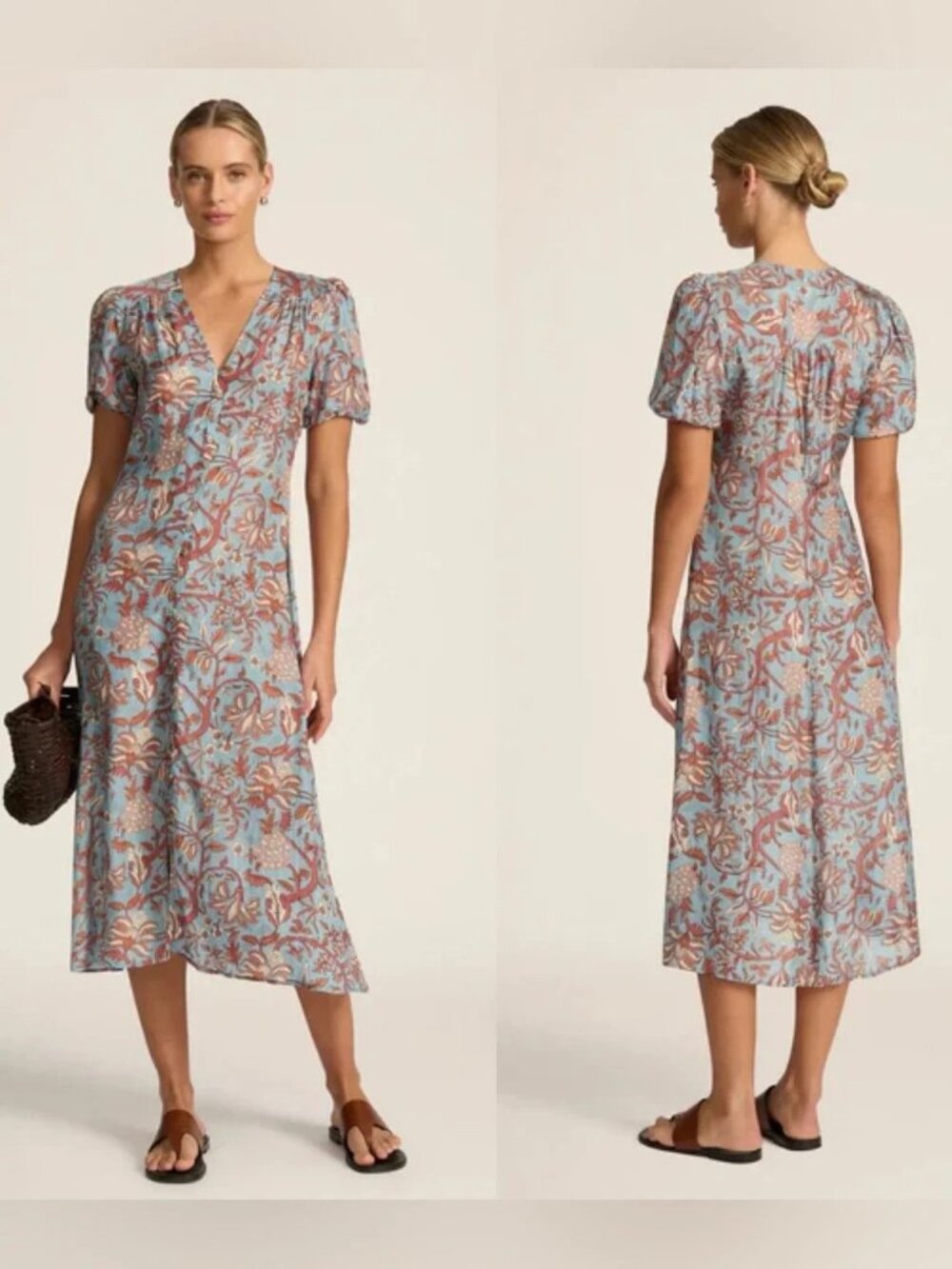 NWT Hannah Artwear Olivia Button Front Silk Midi Dress in Fernando Sky size 1/S - Picture 6 of 6